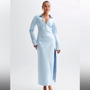 Meshki Satin Collared Maxi Dress - Ice Blue
